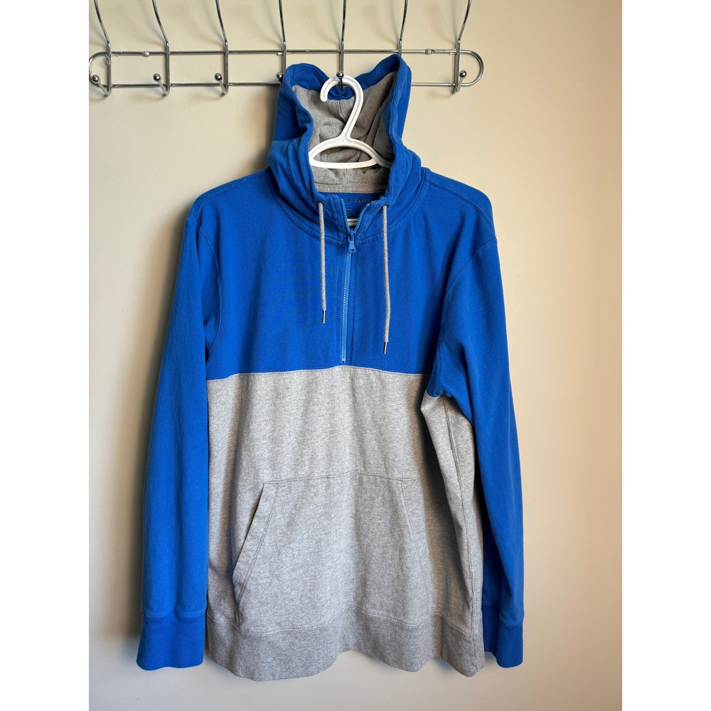 American Eagle Mens Blue Gray Colorblock Quarter Zip Hoodie Size L Casual Preppy